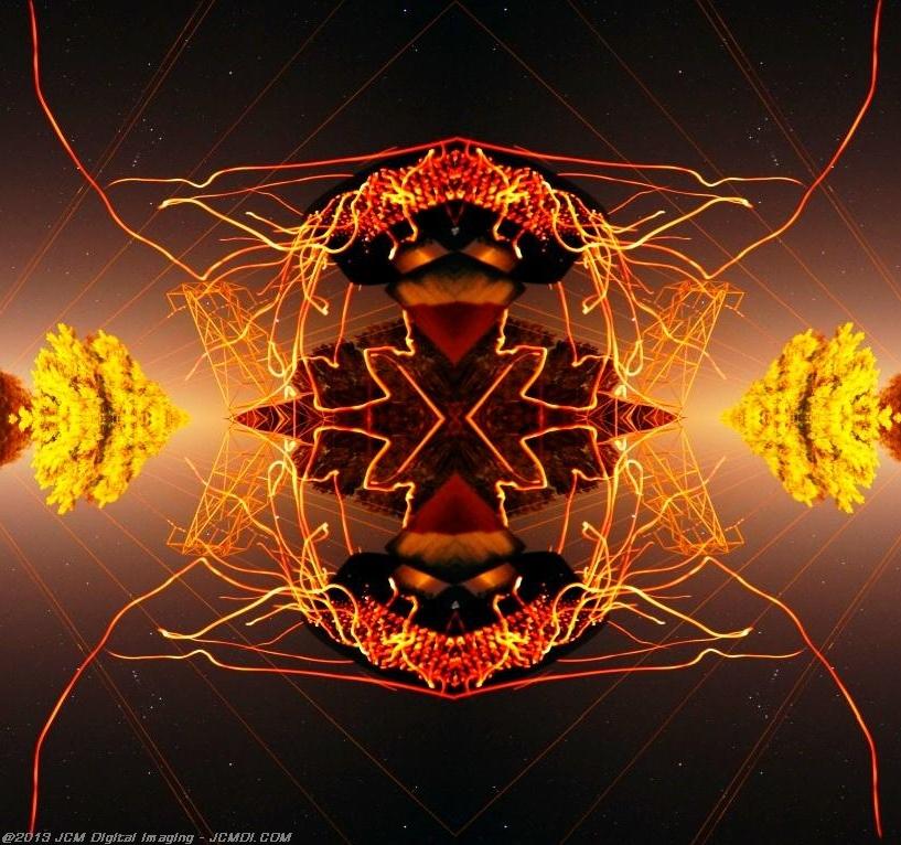 Long exposure chimney sparks quadroscopic artwork
